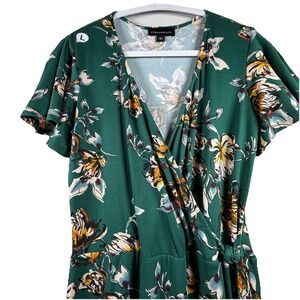 Fortune + Ivy Emerald Green Floral Large Faux Wrap Maxi Dress Tie Waist Spring